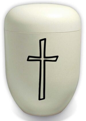 Urne sandfarbig Dekor Kreuz 0002
