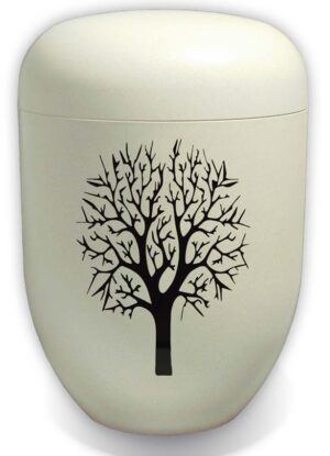 Urne sandfarbig Dekor Baum 0006
