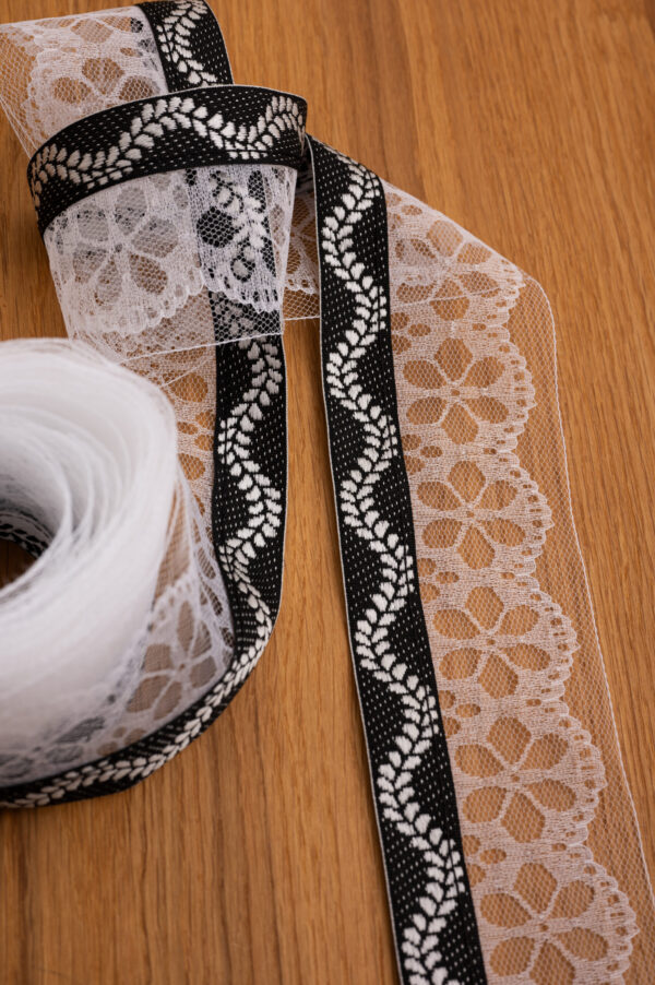 13  Lotband Ranke mit Spitze, schwarz/weiß – Bild 2