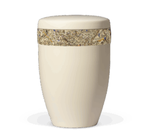 27632 - Naturstoffurne Beige Velour, Almwiesn mit bunten Blüten