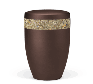 27732 - Naturstoffurne Kastanienbraun-Matt, Almwiesnbunten mit bunten Blüten