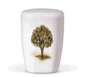 28130 - Naturstoffurne, Weiß-Matt Handbemalt "Baum auf Wiese"