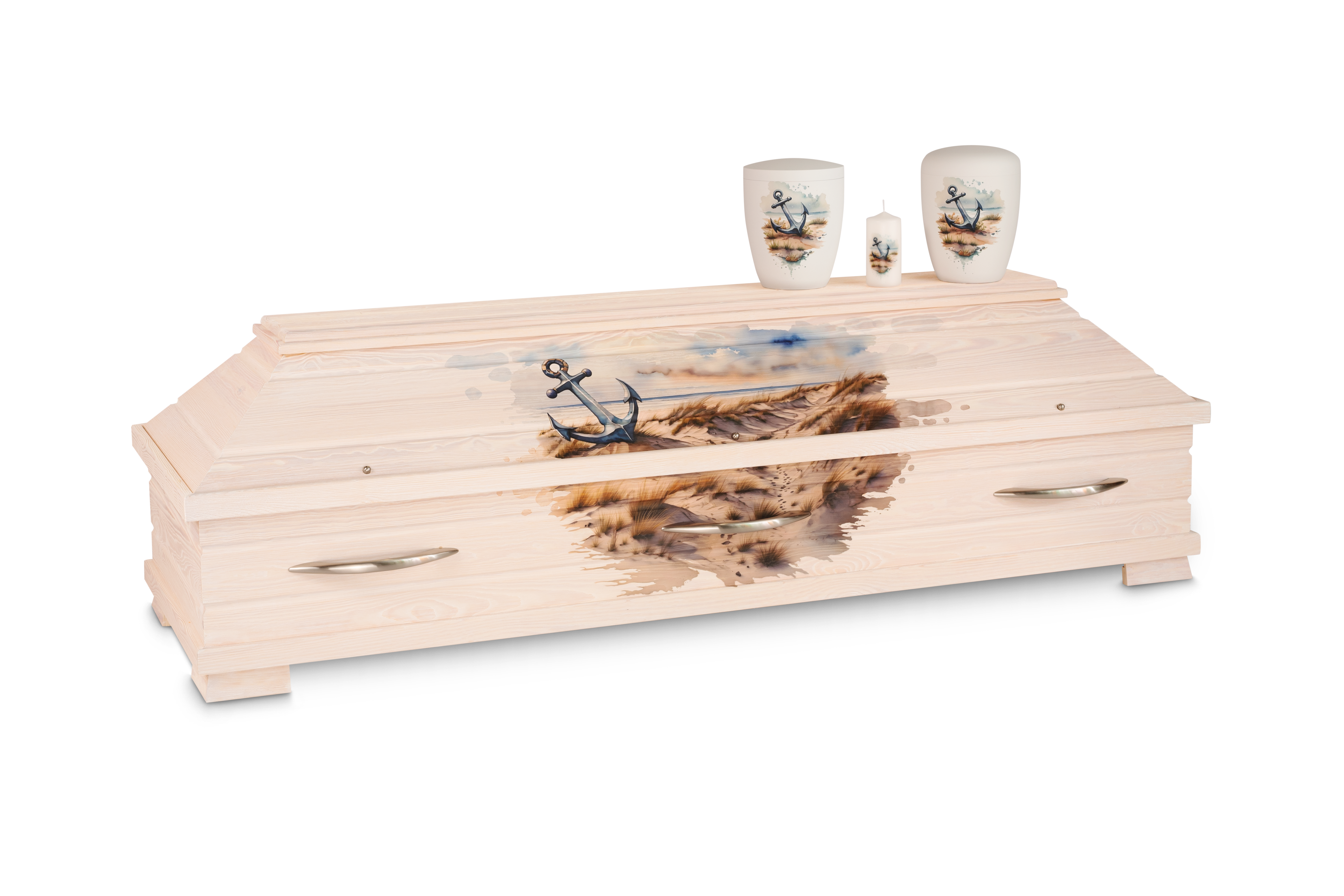"Anker" - Set, ein Sarg + 1x Urne + 1x Kerze