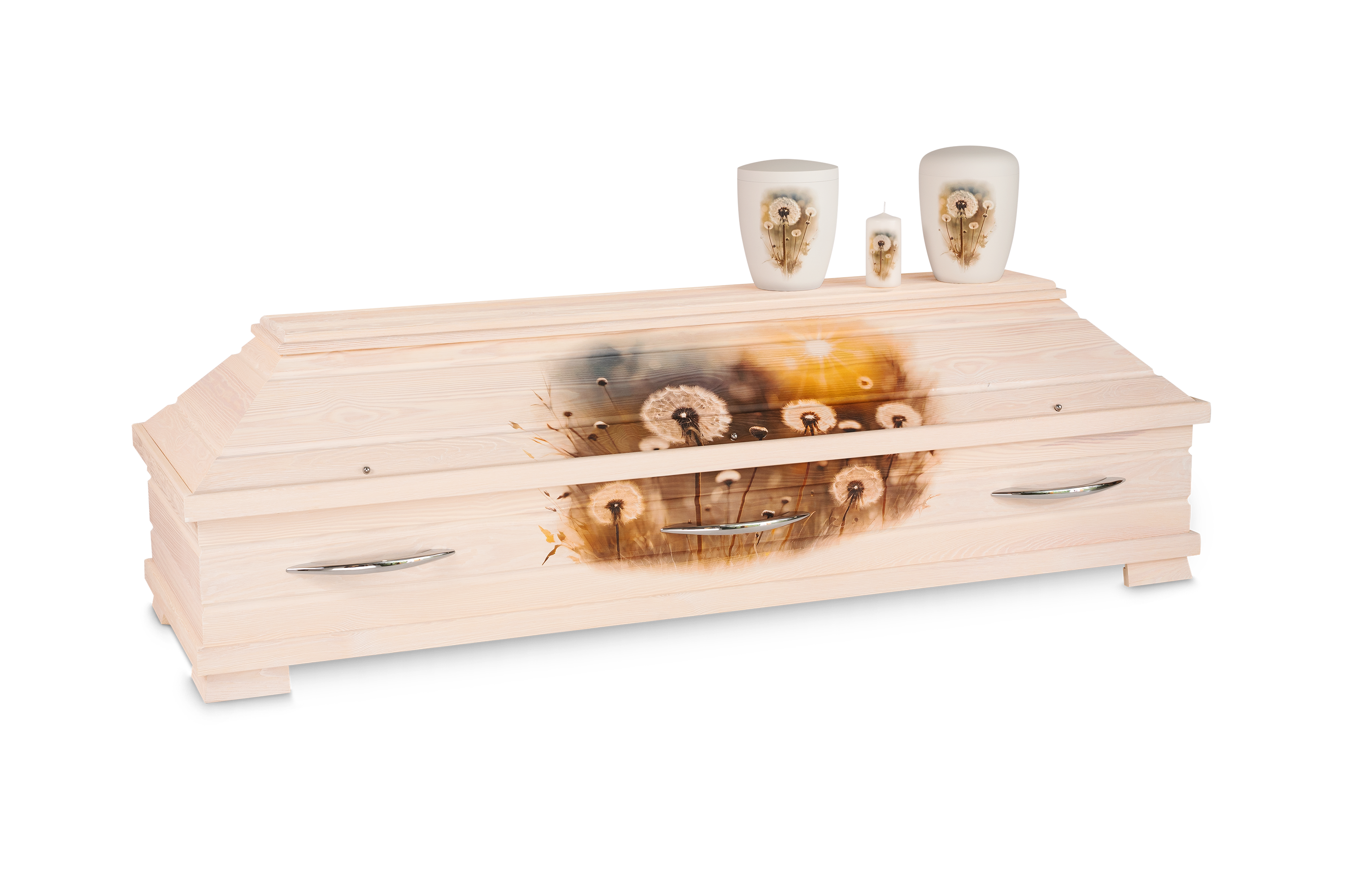 "Pusteblumen" - Set, ein Sarg + 1x Urne + 1x Kerze